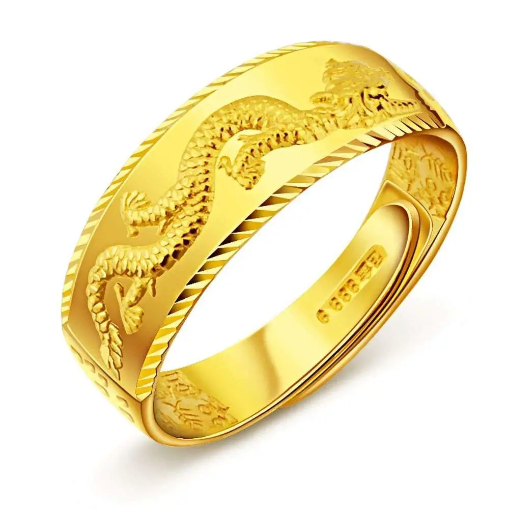 Summer 999 Solid 24K Yellow Gold Ring Lucky Men/& Women Chain Ring