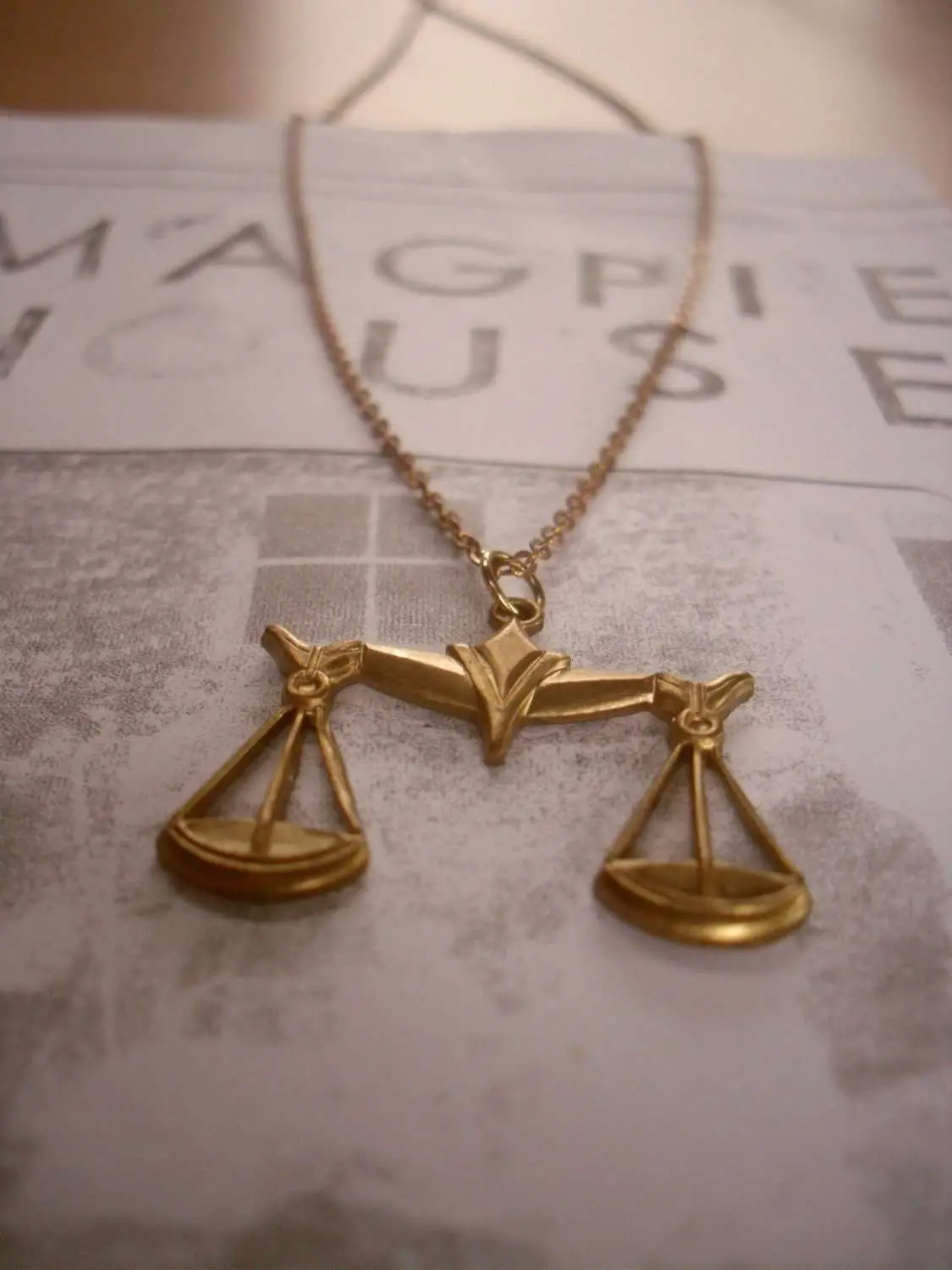 Vintage Style Gold Weighing Scales Charm Necklace Long