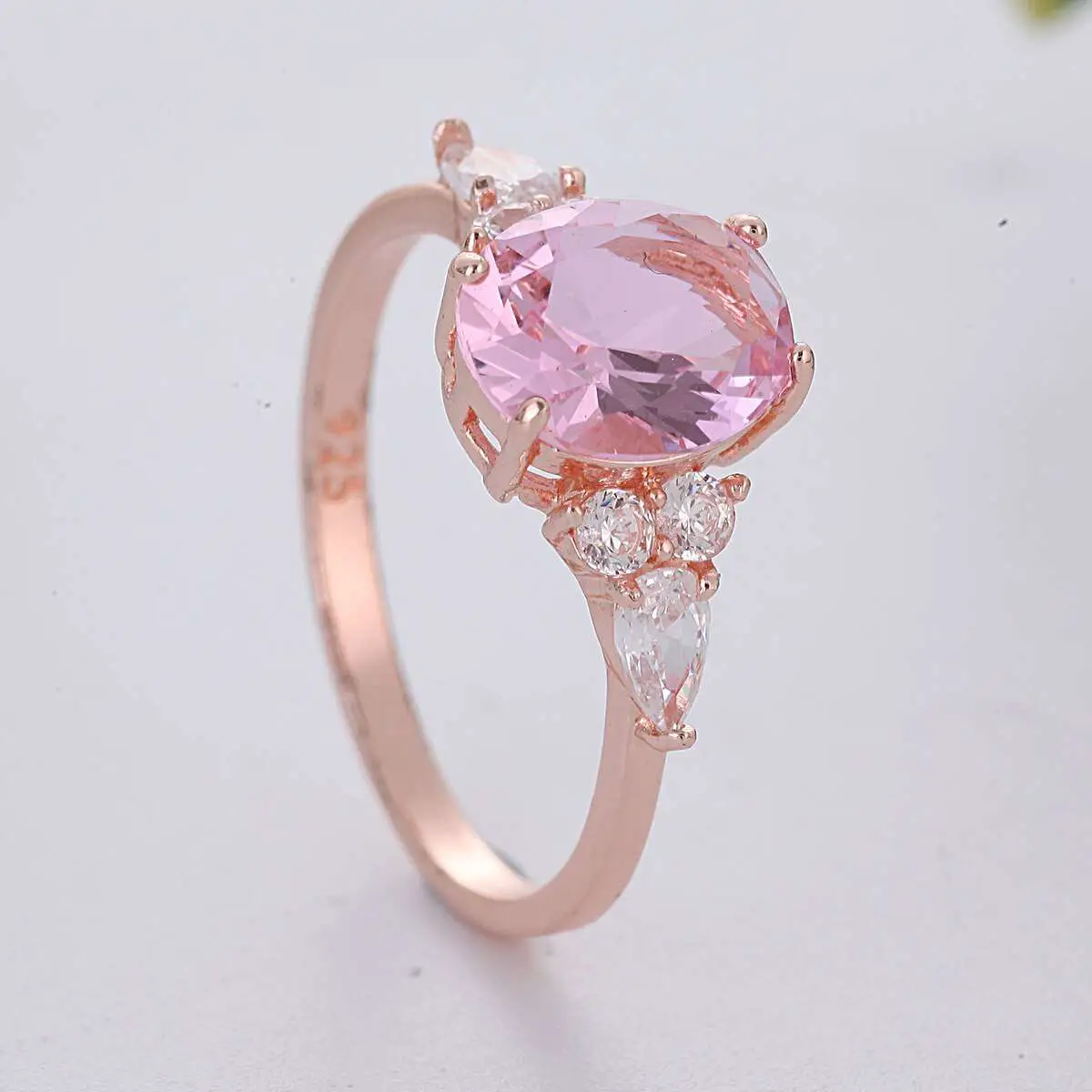 Wedding Pink Stone Rings for Women Rose Gold Ring Hollow Silver Couple ...