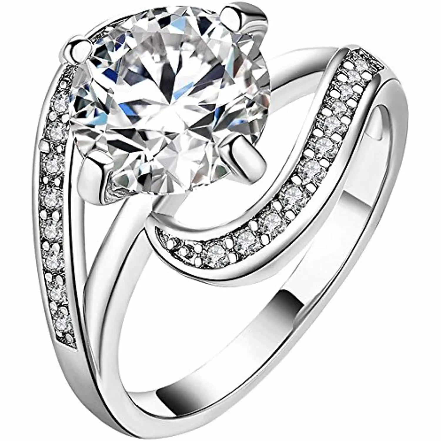 Womens 18K White Gold Round 3ct Cubic Zirconia Infinity Knot Halo ...