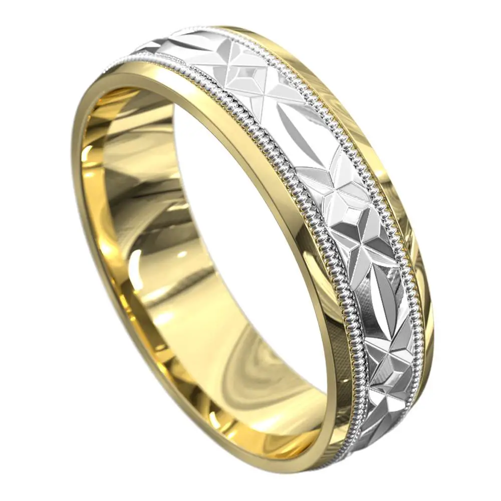 Yellow and White Gold Satin Mens Ring