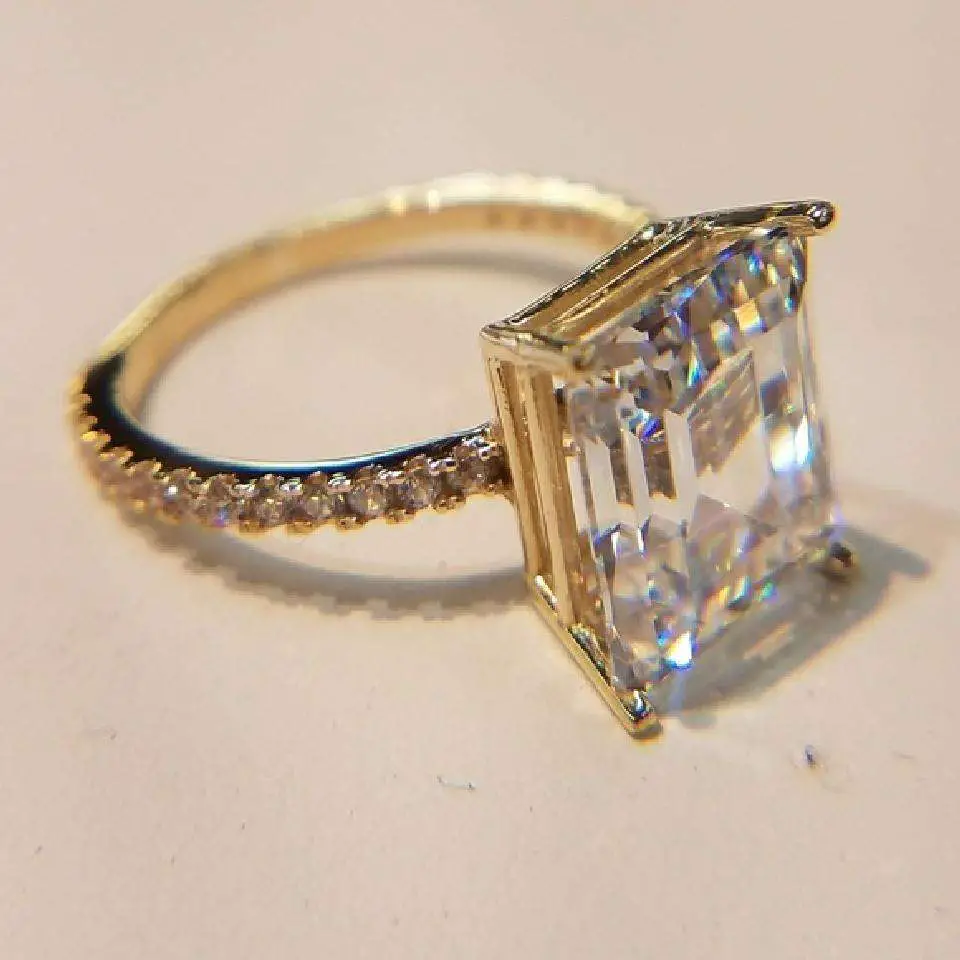 Yellow Gold 14k Solid Real Emerald Cut Size 5 Engagement Ring