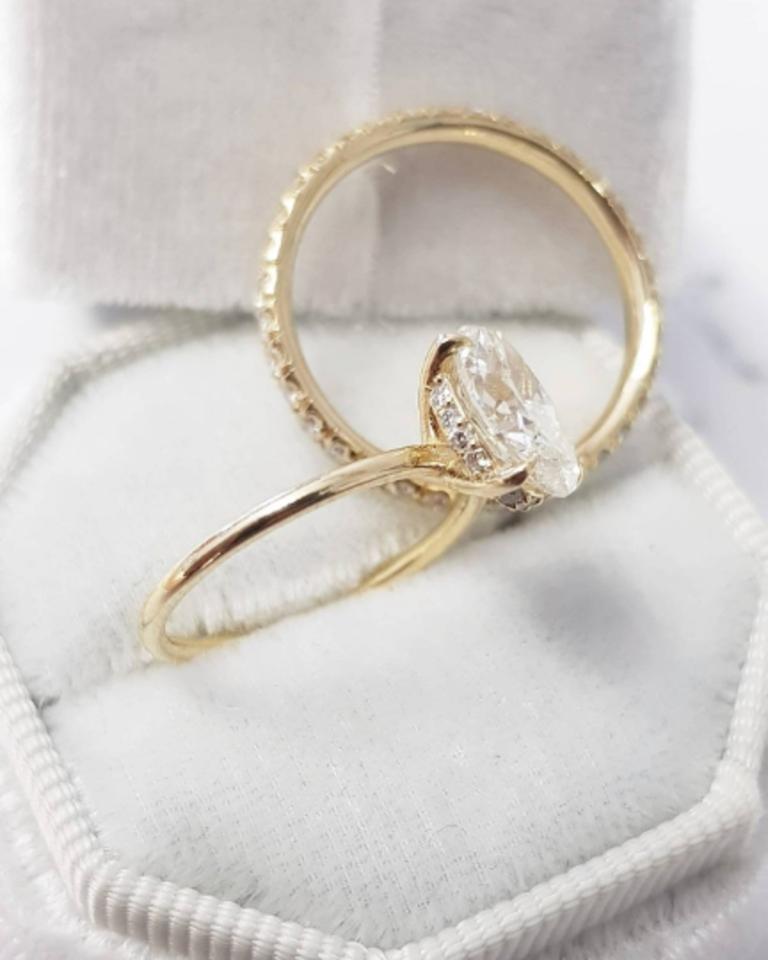 Yellow Gold 2 Carat Oval Diamond Set Hidden Halo Engagement Ring