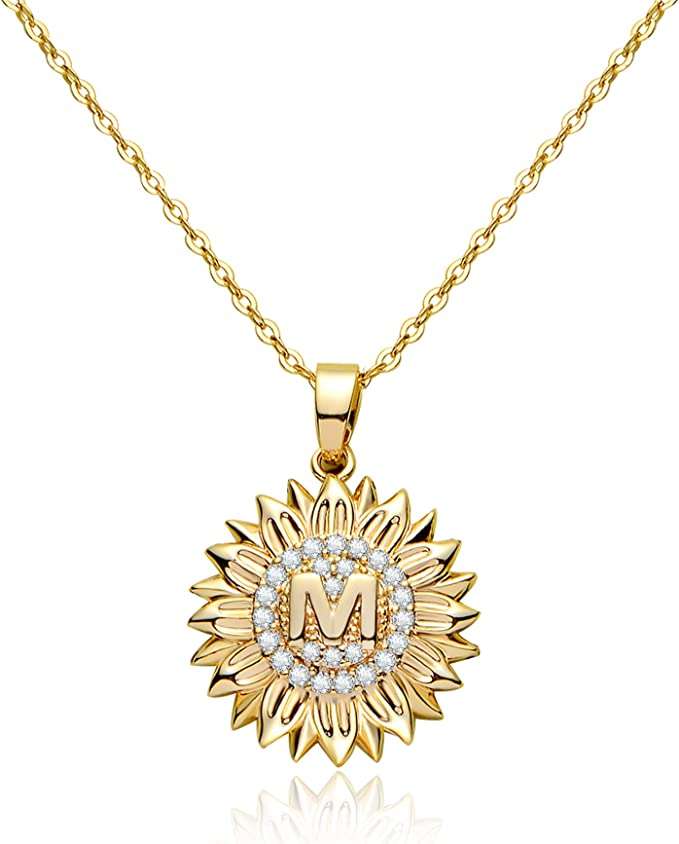 " You Are My Sunshine"  Sunflower Necklace 14k Gold Plated Initial ...