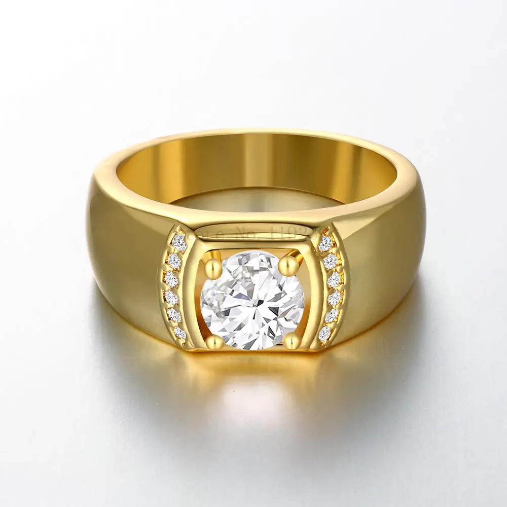 ZR125 A 8 Top Quality 24K Yellow Gold Color Men Crystal Stone Ring Hot ...